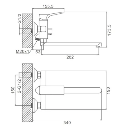 Смеситель для ванны и душа Prohanss P62.22.09 графит
