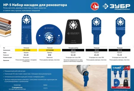 Набор насадок для реноватора НР-5 UniLock 5 предм. OIS-хвостовик Зубр Профессионал 15573 *1