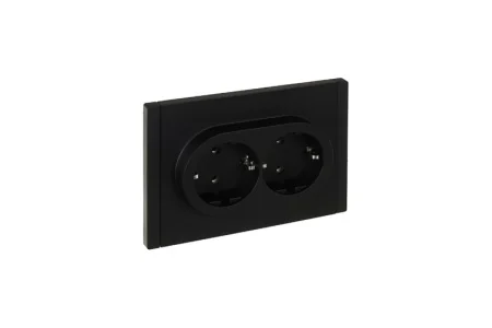 Розетка 2-м СП "Forte&Plano" FP124 16А с заземл. без защ. шторок безвинт. крепл. черный IEK FP-R21-1