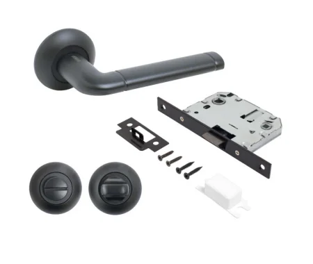 Ручка дверная АЛЛЮР АРТ ПОЛО BL+L7050S BL+BK-R1 BL(15150/S7050) с защелкой с фиксатором матовый черный