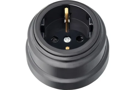 Розетка 1-м "Ретро" с земл. со шторками 16А ОУ РА16-0206 черный (Bylectrica) *1