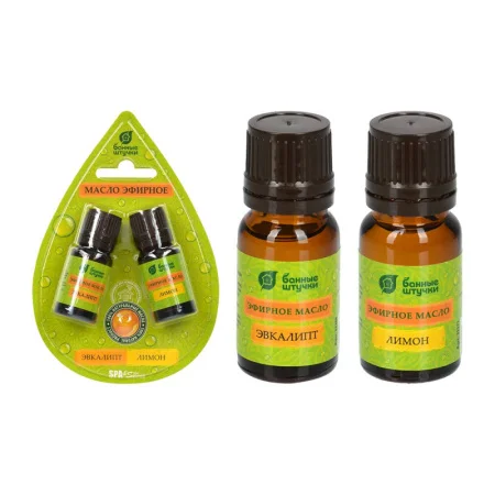 Набор эфирных масел "эвкалипт и лимон" 2 масла по 10 мл в блистере в форме капли "Банные штучки" 323