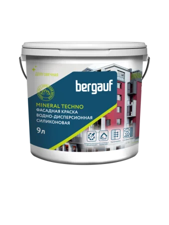 Краска силиконовая фасадная Mineral Techno всесезонная 9л База А 91378 (Bergauf) *44