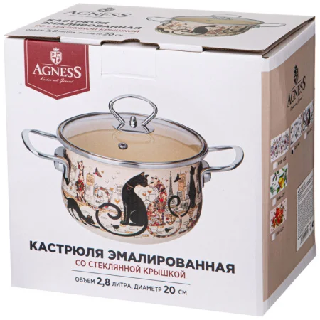 Кастрюля Эмалированная Agness Со Стеклянной Крышкой Серия 