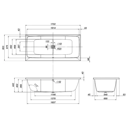 Ванна акриловая Am.Pm Func W84A-170-080W-A 1700x800х427мм