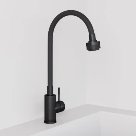 Смеситель для кухни одноручный с высоким гибким изливом Avrora Kitchen AV9001B черный