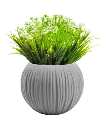 Кашпо д/цветов пласт. "Сфера Мини" 0,3л серый жемчуг с белыми цветами КШ-0026 (La Decoro) *1