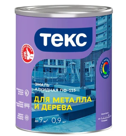 Эмаль ПФ-115 Текс для металла и дерева/ОПТИМУМ красная глянцевая 0,9кг