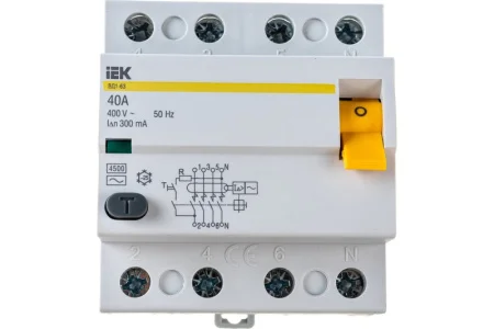 Выключатель дифференциального тока  УЗО  4п 40А 300мА тип AC ВД1-63 IEK MDV10-4-040-300