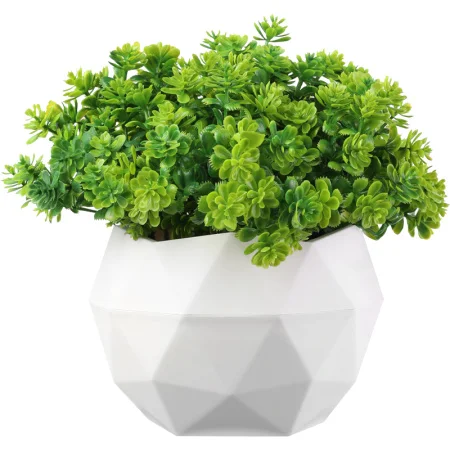 Кашпо д/цветов пласт. "Топаз" 0,45л белый с декоративной зеленью КШ-0033 (La Decoro) *1