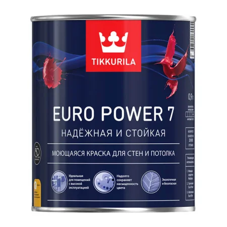 Краска интерьерная Tikkurila Euro Power 7 моющаяся матовая база A 0,9л