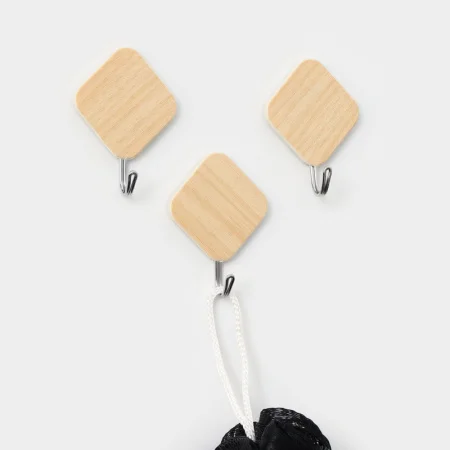 Набор крючков "Деревянные ромбы" (упак 3 шт) на липучке, цв светлое дерево 4587442 (Доляна) *1