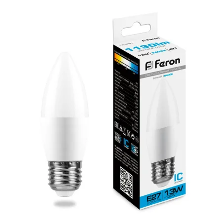 Лампа светодиодная, (13W) 230V E27 6400K С37, LB-970