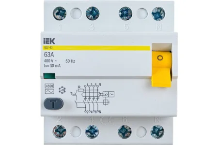 Выключатель дифференциального тока (УЗО) 4п 63А 30мА тип AC ВД1-63 IEK MDV10-4-063-030