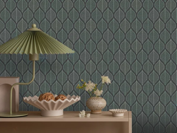 Обои компакт-винил Laura мотив 588483 1,06х10м зеленый на антрацитовом