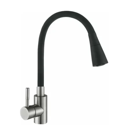 Смеситель для кухни одноручный с высоким силиконовым изливом Антей Мармелад 572576 черный