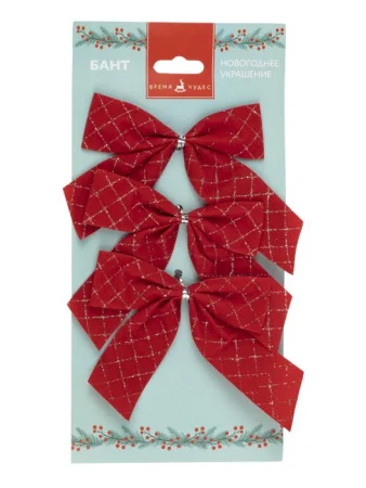 Украшение БАНТ Красные в горох (3шт) 10х10x0,1см арт.88488 *1