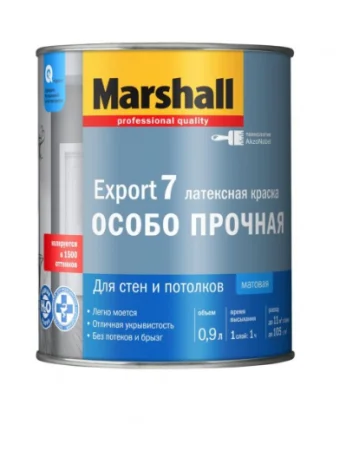 Краска Marshall EXPORT-7 латексная матовая моющаяся особо прочная BW 0,9л