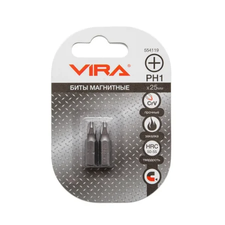 Бита РН1х25мм сталь Cr-V хвостовик С 1/4" магнитная уп-2шт Vira 554119 *1