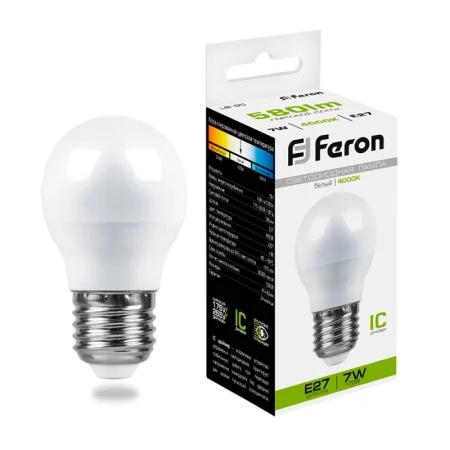 Лампа светодиодная, (7W) 230V E27 4000K G45, LB-95