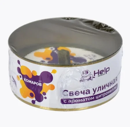 Свеча уличная HELP от комаров в жестяной банке цитронелла  1 12