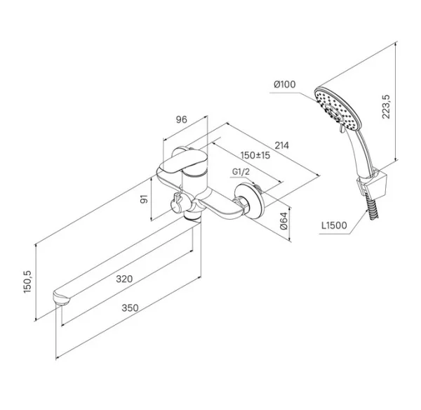 Смеситель для ванны с длинными изливом Rora Milardo RORSB00M10 хром