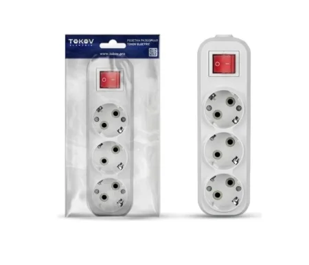 Колодка удлинителя 3-м 16А с заземл. с выкл. АБС-пластик бел. TKE-C01-KU3-ZV (Tokov Electric) *1