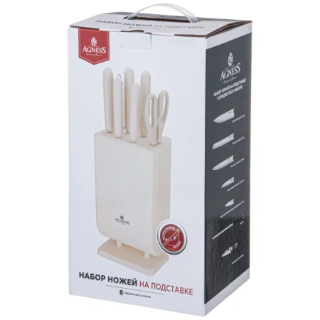Набор Ножей Agness С Ножницами И Мусатом На Пластиковой Подставке, 8 Предметов