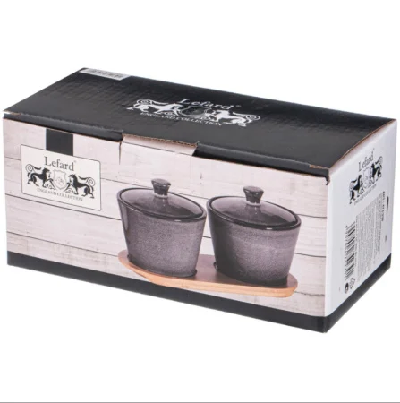 Набор банок Lefard "Graphite" 2шт 350мл 10х10х7,5см на дер. подставке 474-239 *1/12