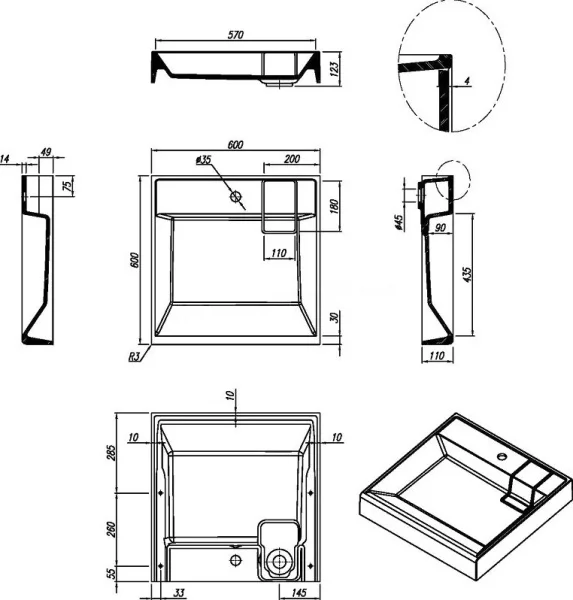 Раковина над стиральной машиной Florentina Лагуна 10.300.00600.001 60см литьевой мрамор, белая