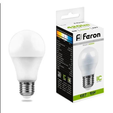 Лампа светодиодная, (5W) 230V E27 4000K G45, LB-38