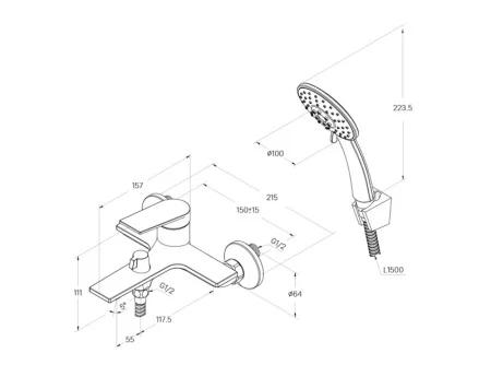 Смеситель для ванны одноручный Milardo Azure AZUSB00M02 излив 157мм хром