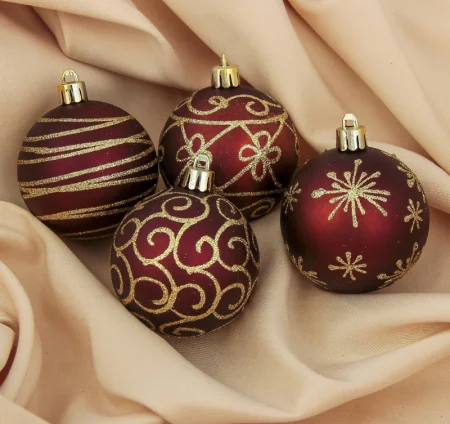 Набор шаров пластик d-6 см, 4 шт "Золотые узоры" 3276698