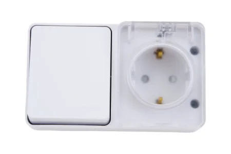 Блок ОП "AtlasDesign" Profi54 (розетка 16А 250В с заземл. защ. шторки + 1-кл выкл. 10А) IP54 белый S