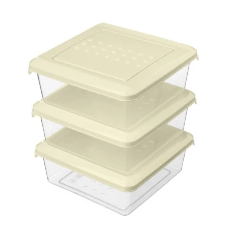 Комплект контейнеров для продуктов "Asti" квадратных 0,5л х 3 шт. (светло-бежевый)