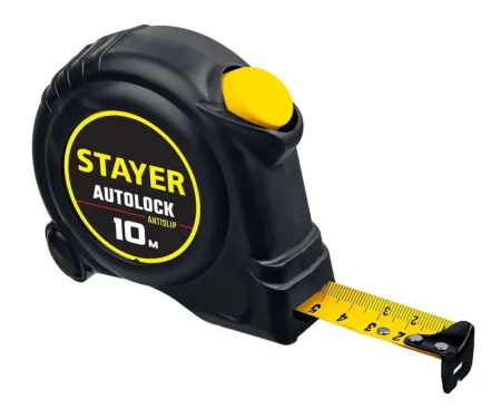 Рулетка 10м/25мм обрезиненный корпус фиксатор Stayer AutoLock автостоп ударопрочный 2-34126-10-25 *1