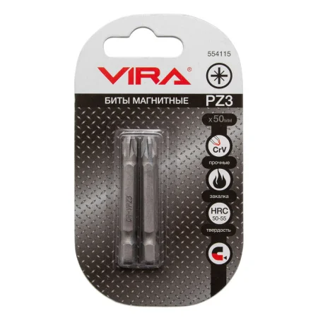 Бита РZ3х50мм сталь Cr-V хвостовик Е 1/4" магнитная уп-2шт Vira 554115 *1