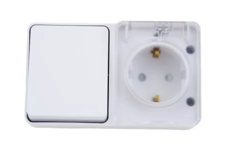 Блок ОП  AtlasDesign  Profi54 (розетка 16А 250В с заземл. защ. шторки + 1-кл выкл. 10А) IP54 белый S