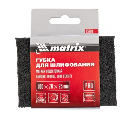 Губка шлифовальная оксид алюминия 100х70х25мм мягкая P80 Matrix 75702 *1