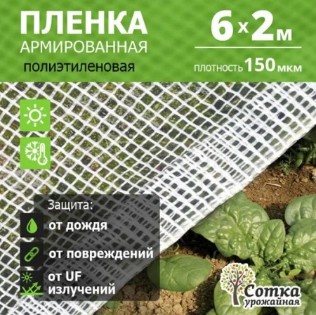 Пленка 150мкм 6х2м армир нить белая 'Урожайная сотка' П8566ф *1