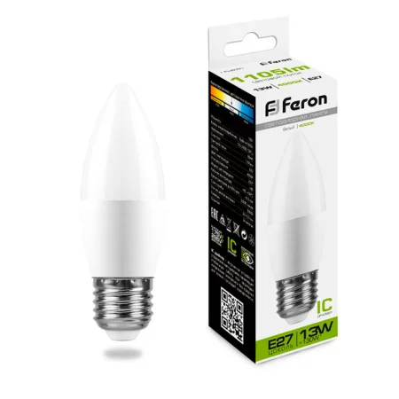 Лампа светодиодная, (13W) 230V E27 4000K С37, LB-970