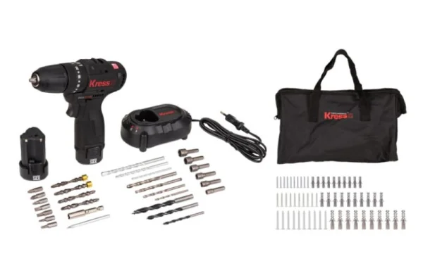 Дрель-шуруповерт аккум. ударная KRESS KU362.2, 12В, 38Нм, 2Ач x2, ЗУ 1,5А, набор аксессуаров, сумка