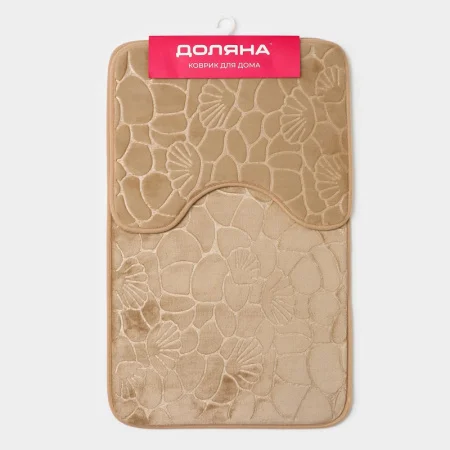 Набор ковриков для ванны и туалета 2шт 39х40, 50х80см Галька, ракушки бежевый 4280825