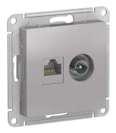 Розетка двойная ТВ + компьютерная AtlasDesign TV+RJ45 Cat.5, алюминий ATN000389 Systeme Electric