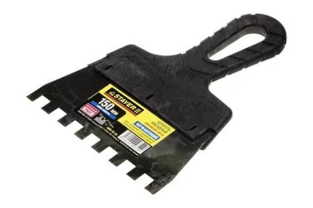 STAYER  PROFlat, 150 мм, зуб 10 х 10 мм, пластиковая ручка, зубчатый, нержавеющий фасадный шпатель,