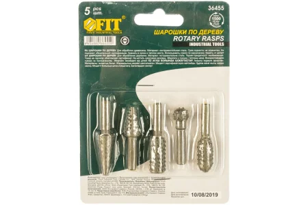 Набор шарошек стальных по дереву хвостовик 6мм уп-5шт Fit 36455 *1