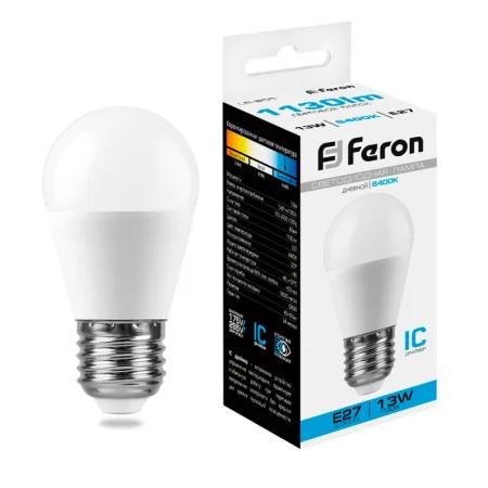 Лампа светодиодная, (13W) 230V E27 6400K G45, LB-950