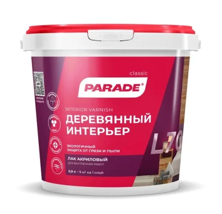 Лак для саун акриловый PARADE L30 Сауна & Баня П/мат 0,9л Россия 0006086