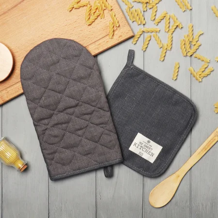 Набор кух. Этель ECO light grey: варежка 15х28см, прихватка 19х19см, 100% лён, 245 г/м2 10245291