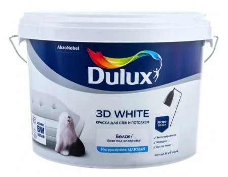 Краска Dulux Новая ослепительно белая 3D матовая 2,5 л